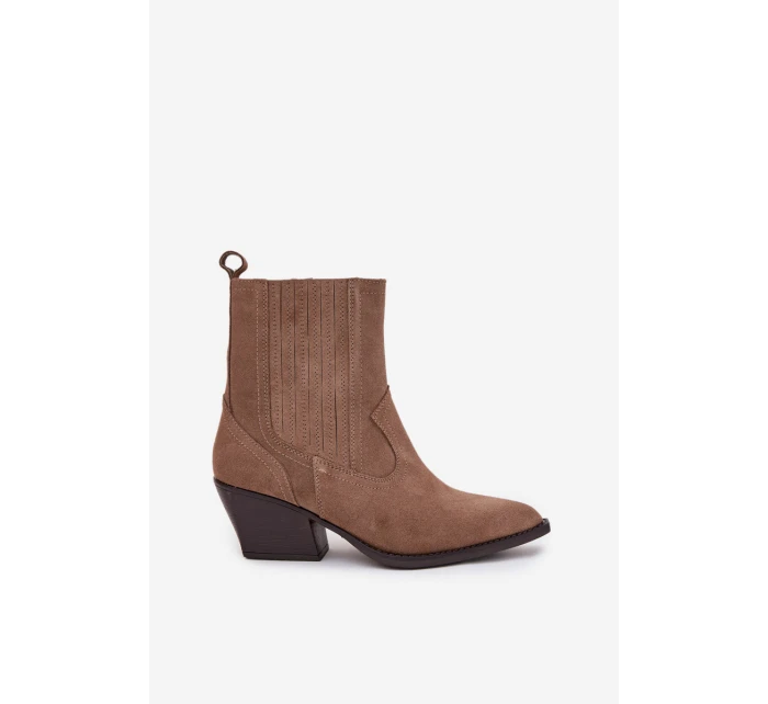 Sametové Kotníkové Boty Dámské Na Podpatku Zateplené Khaki model 21707093 - Boto