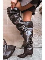 dámské kozačky na podpatku čokoládové model 21713432 - Boto dámské kozačky na podpatku čokoládové model 21713432 - Boto