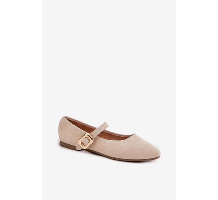 Baleríny S Páskem A Zlatým Přezkou Eko Semišové Světle Béžové model 21744506 - Boto