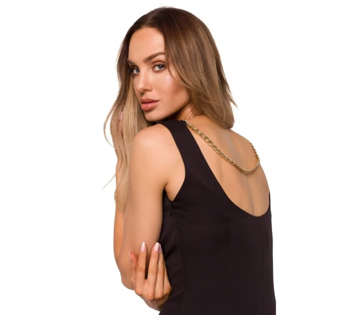 M667 Šaty Shaeth s ozdobným řetízkem na zádech - černé