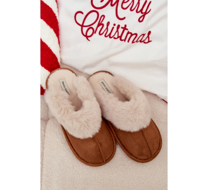 Dámské pantofle s kožíškem – camel Delissa Dámské pantofle s kožíškem – camel Delissa