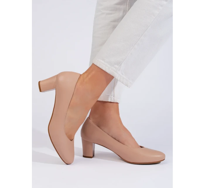 Originální hnědé lodičky dámské na širokém podpatku Originální hnědé lodičky dámské na širokém podpatku