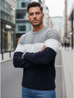 Pánský svetr s kulatým výstřihem šedý tmavě modrý Dstreet model 21994012 - FashionStreet