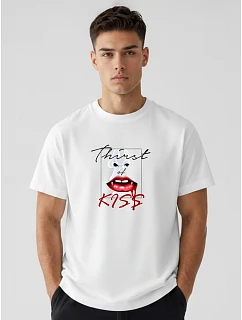 Pánské bavlněné tričko oversize s potiskem bílé FashionStreet NX1007R