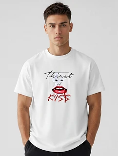 Pánské bavlněné tričko oversize s potiskem bílé FashionStreet NX1007R