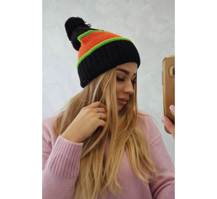 Dámská čepice Kinga K297 black+orange+green neon Dámská čepice Kinga K297 black+orange+green neon