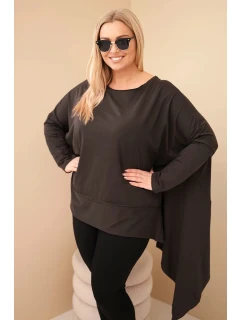 Dámská tunika Plus Size z bavlny s asymetrickým spodem hnědá