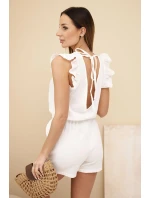 Dámský bavlněný overal bez rukávů s vázáním v pase ecru
