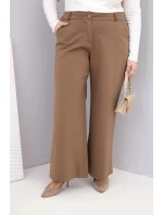 Dámské kalhoty Plus Size s širokou nohavicí a vysokým pasem světlé camelové