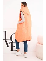 Dámská prošívaná vesta Plus Size s kapucí model 22064345 na zip oranžový neon - K-Fashion