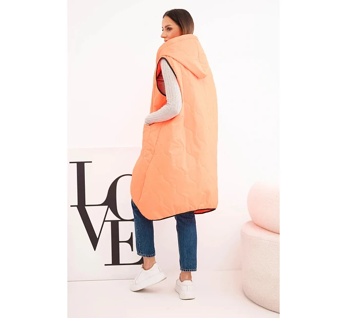 Dámská prošívaná vesta Plus Size s kapucí model 22064345 na zip oranžový neon - K-Fashion