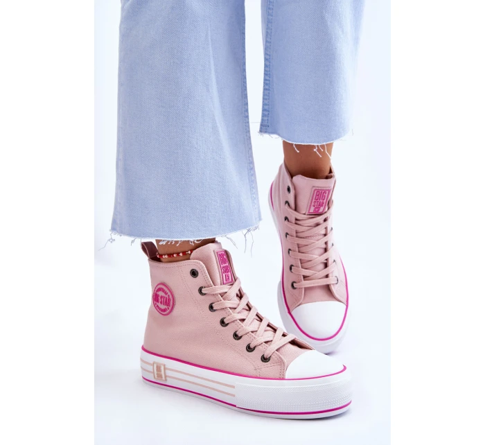 Dámské vysoké textilní tenisky na platformě Big Star model 21608432 Růžová - Big Star Shoes Dámské vysoké textilní tenisky na platformě Big Star model 21608432 Růžová - Big Star Shoes