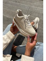 Kožené Dámské Tenisky Na Platformě Big Star RR274A334 Béžové Kožené Dámské Tenisky Na Platformě Big Star RR274A334 Béžové