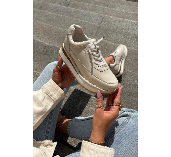 Kožené Dámské Tenisky Na Platformě Big Star RR274A334 Béžové Kožené Dámské Tenisky Na Platformě Big Star RR274A334 Béžové