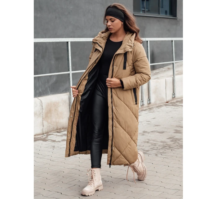 Dámská zimní dlouhá prošívaná bunda s kapucí STREETFIT béžová FashionStreet TY4600 Dámská zimní dlouhá prošívaná bunda s kapucí STREETFIT béžová FashionStreet TY4600