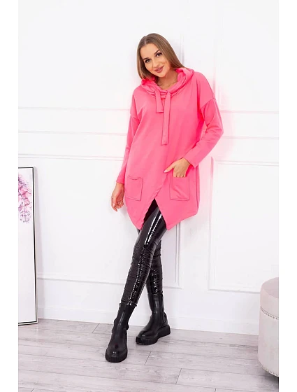 Oversize tunika s obálkou vpředu růžová neonová Oversize tunika s obálkou vpředu růžová neonová