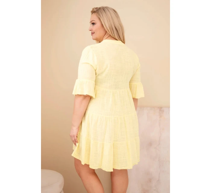 Dámské bavlněné šaty Plus Size s volány žlutá