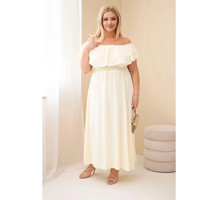 Dámské šaty Plus Size s volánem a elastickým pasem žlutá