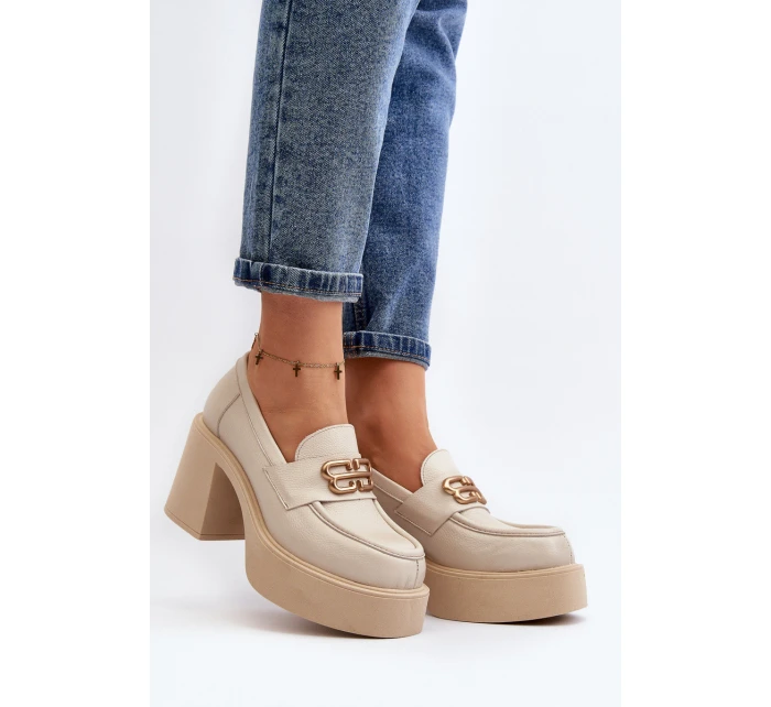 Zazoo 20170 Dámská kožená obuv na podpatku světle béžové