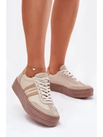 Dámské Kožené Tenisky Na Platformě Zazoo N1234 Béžové