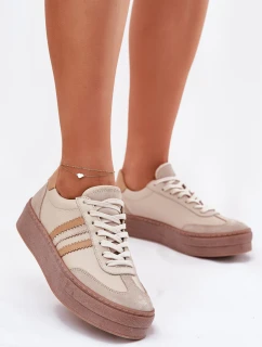 Dámské Kožené Tenisky Na Platformě Zazoo N1234 Béžové