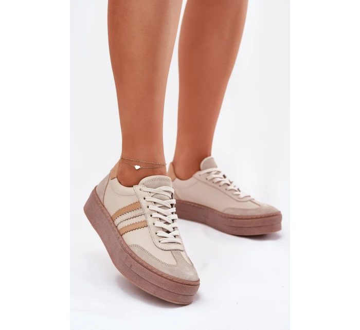 Dámské Kožené Tenisky Na Platformě Zazoo N1234 Béžové