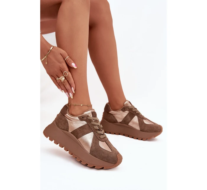 Dámské Zateplené Sneakersy Na Platformě Big Star OO274A218 HI-POLY SYSTEM Hnědé Dámské Zateplené Sneakersy Na Platformě Big Star OO274A218 HI-POLY SYSTEM Hnědé