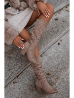 Dámské kozačky s horní částí na podpatku vyhřívané béžové model 21715049 - Boto