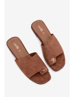 Dámské ploché nazouváky s ozdobným detailem Eko semiš hnědé Selavine Dámské ploché nazouváky s ozdobným detailem Eko semiš hnědé Selavine