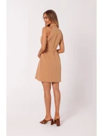 M747 Blejzrové šaty se zavazováním v pase - karamelové