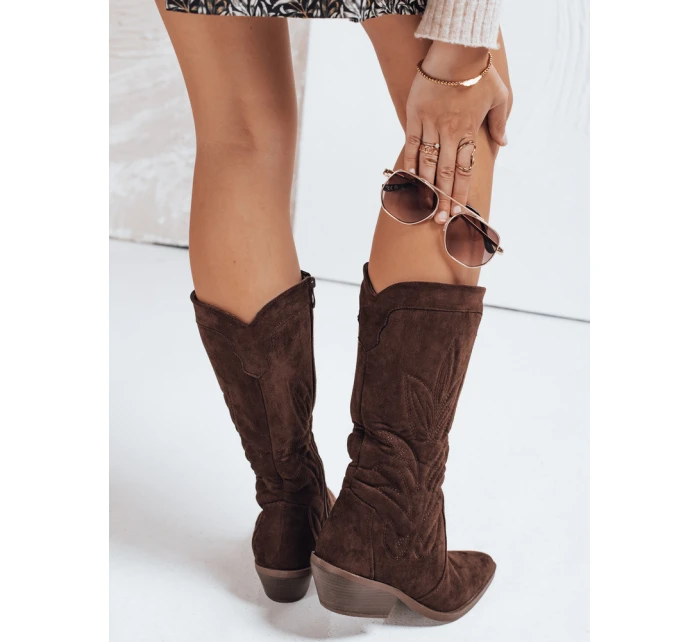 Dámské semišové kovbojské boty hnědé Dstreet ZY1160