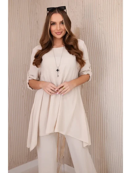 Sada halenky + kalhot s přívěskem béžový Sada halenky + kalhot s přívěskem béžový