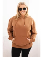 Dámská mikina s kapucí a model 21723115 Plus Size z bavlny camelová - K-Fashion