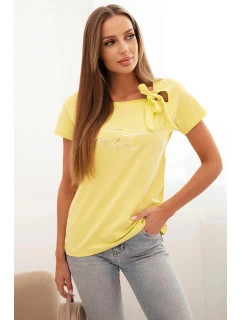 Dámská bavlněná halenka s mašlí na model 22014309 a s potiskem žlutá - K-Fashion