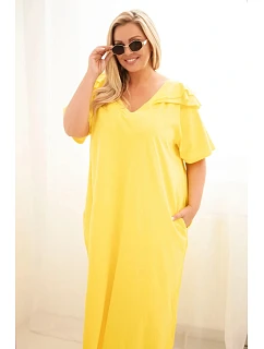 Dámské bavlněné šaty Plus Size s volánem na ramenou žluté