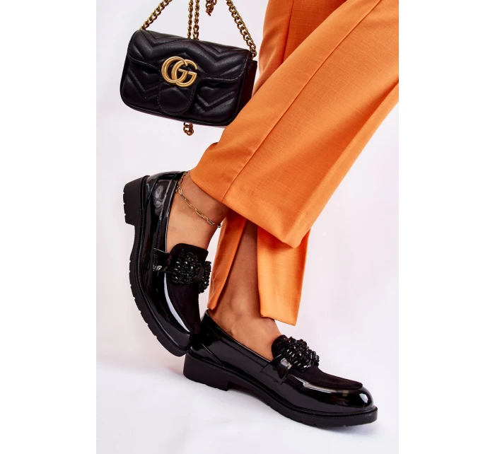 Dámské kalhoty lakované s mašlí Černý model 21593079 - S.Barski