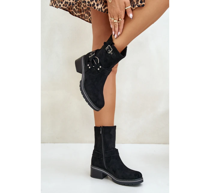 Dámské Botky Na Nízkém Podpatku S Přezkami Černé Zudra Dámské Botky Na Nízkém Podpatku S Přezkami Černé Zudra