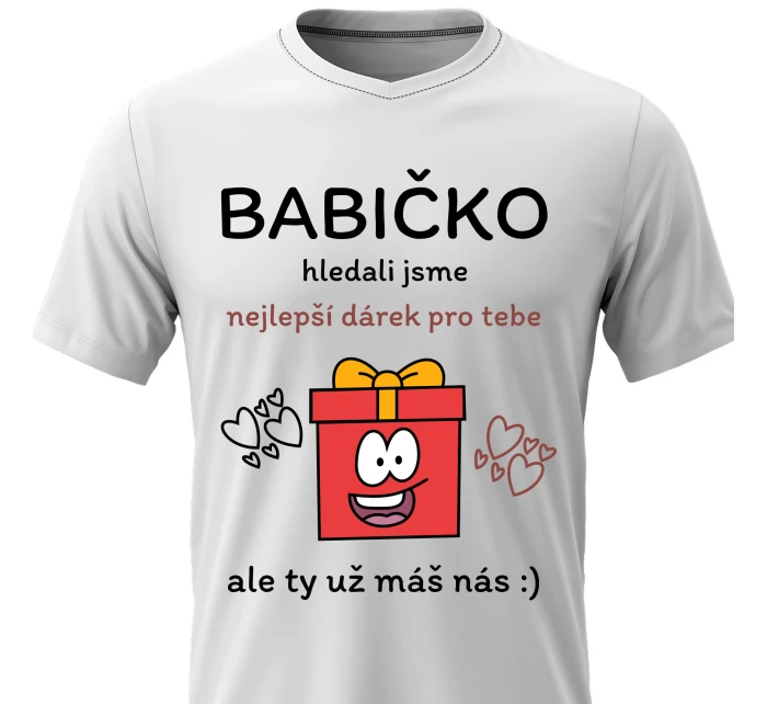 Dámské bavlněné tričko s potiskem - NEJLEPŠÍ DÁREK PRO BABIČKU - bílé 