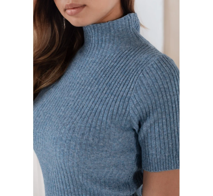 Dámský žebrovaný svetr s krátkým rukávem GIRLGLORY blue FashionStreet MY2555 Dámský žebrovaný svetr s krátkým rukávem GIRLGLORY blue FashionStreet MY2555