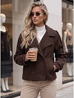 Krátký dámský dvouřadý kabát s páskem v čokoládové barvě FashionStreet NY0792 Krátký dámský dvouřadý kabát s páskem v čokoládové barvě FashionStreet NY0792
