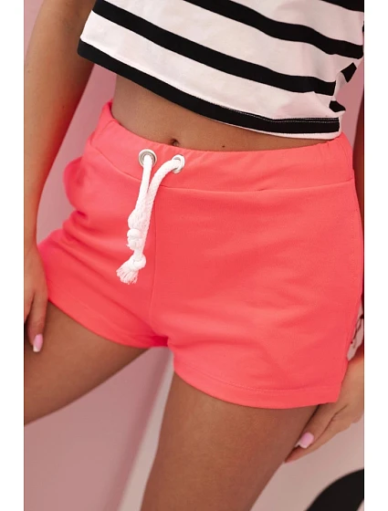 Dámské šortky z bavlny s tkaničkou neonově růžový