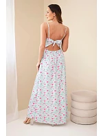 Dámské maxi šaty s květinovým vzorem na ramínkách se zavazováním na zádech mentolová