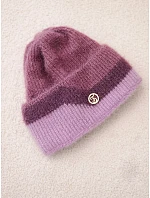 Dámská čepice beanie žebrovaná s ozdobou tmavě růžová+fialová Dámská čepice beanie žebrovaná s ozdobou tmavě růžová+fialová