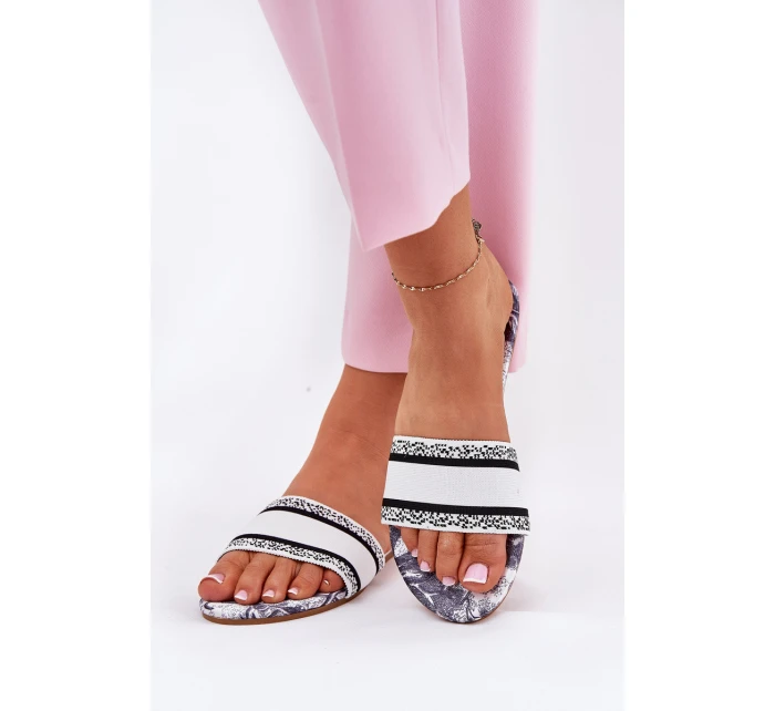 Vzory Ploché Dámské Pantofle Bílé Leysi Vzory Ploché Dámské Pantofle Bílé Leysi