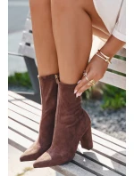 Dámské kozačky na podpatku s prošíváním hnědé Rosivelle Dámské kozačky na podpatku s prošíváním hnědé Rosivelle