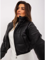 Černá krátká zimní bunda z ekologické kůže