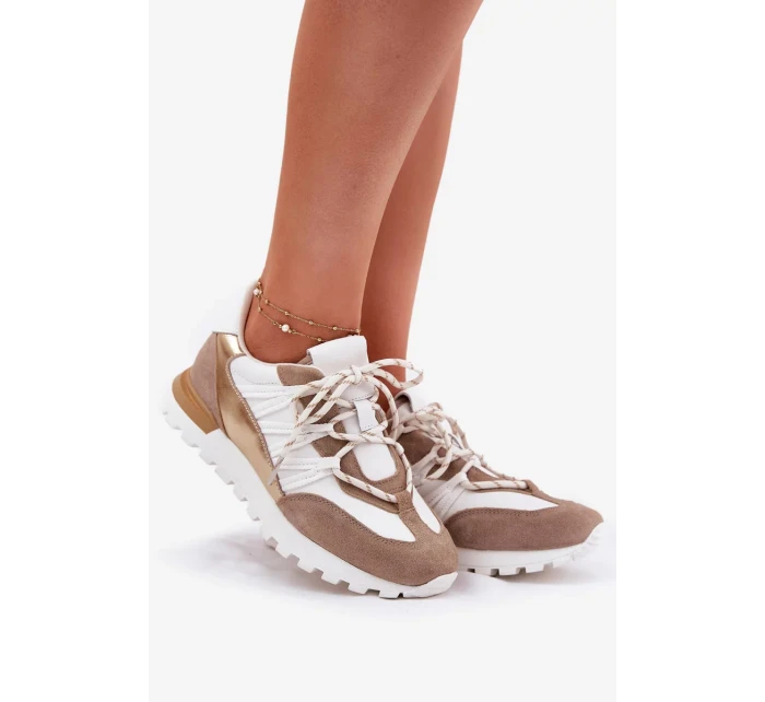 Dámské kožené polobotky sneakers Artiker – béžovo/zlaté