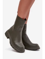 Dámské kotníkové boty na platformě ML245 Khaki tmavě zelená - Diamantique