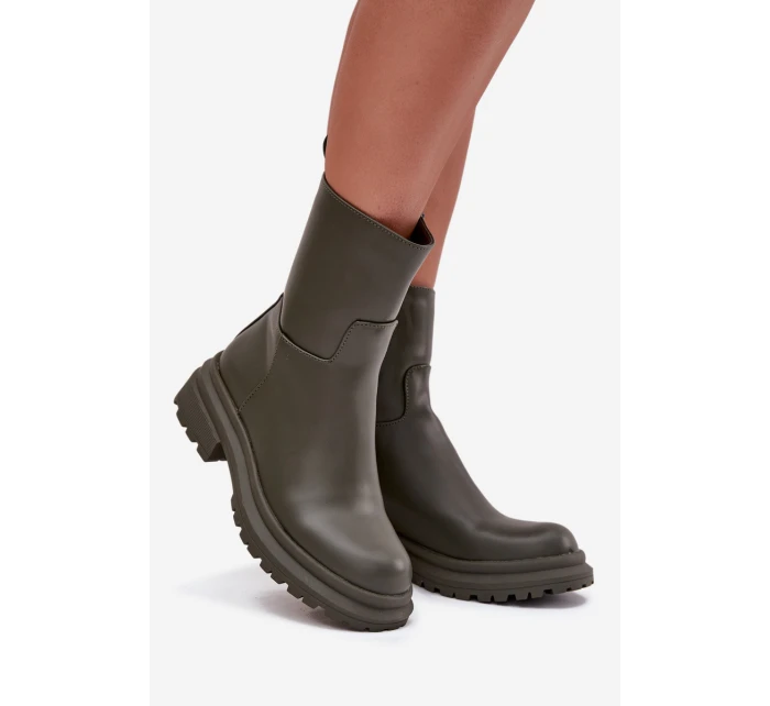 Dámské kotníkové boty na platformě ML245 Khaki tmavě zelená - Diamantique