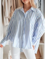 Dámské oversize tričko s prodlouženým zadním dílem SAMONE v modrobílých pruzích FashionStreet DY0461